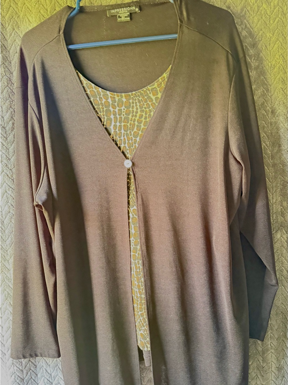 Impressions Black and Leopard Long-Sleeve Layered Look Top
